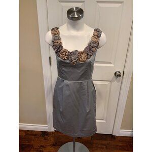 Baraschi Gray Sheath Dress W/ Rosette Neckline "In The Wings" Dress, Size 2